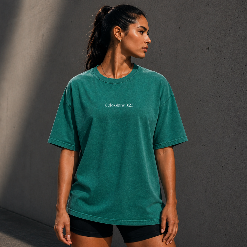 Colossians 3:23 "Work Heartily" Vintage Washed Oversized Cotton T-Shirt