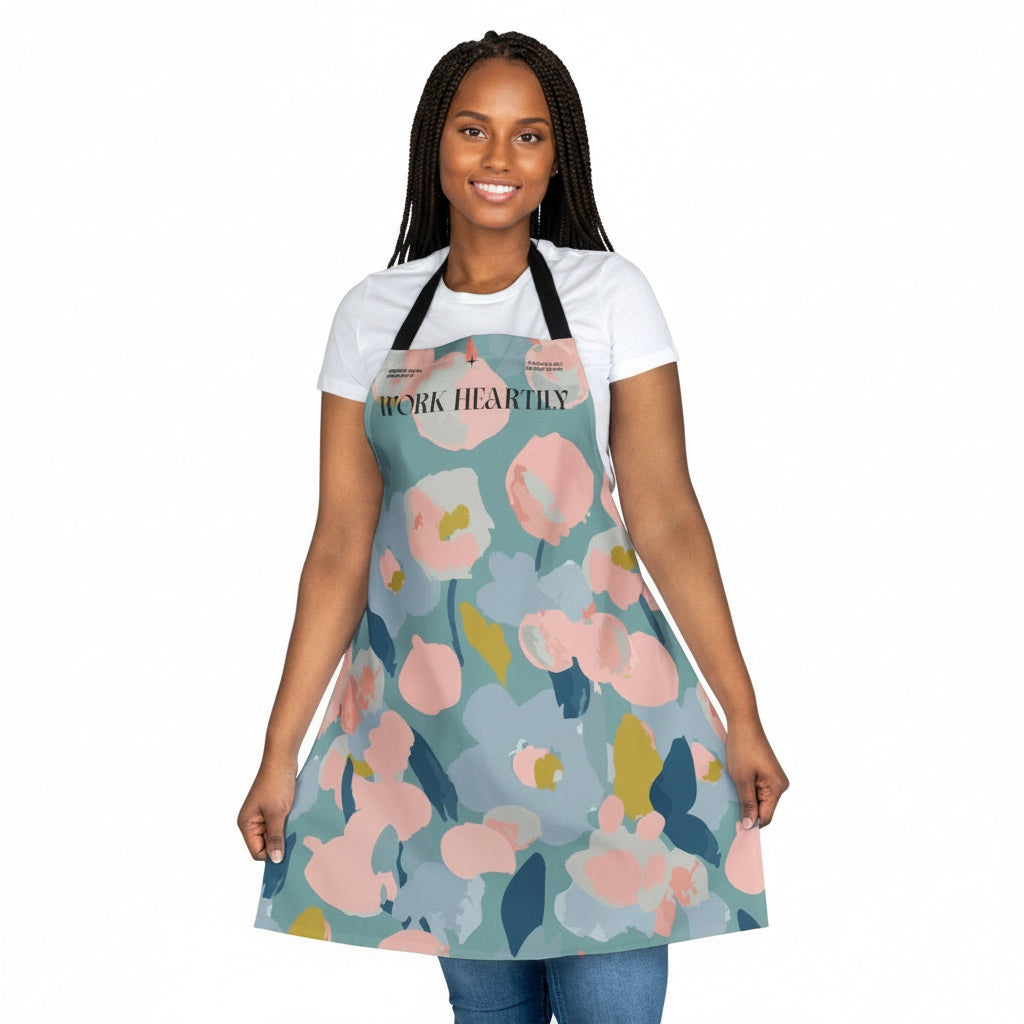 Colossians 3:23 “Work Heartily” Pastel Floral Canvas Apron