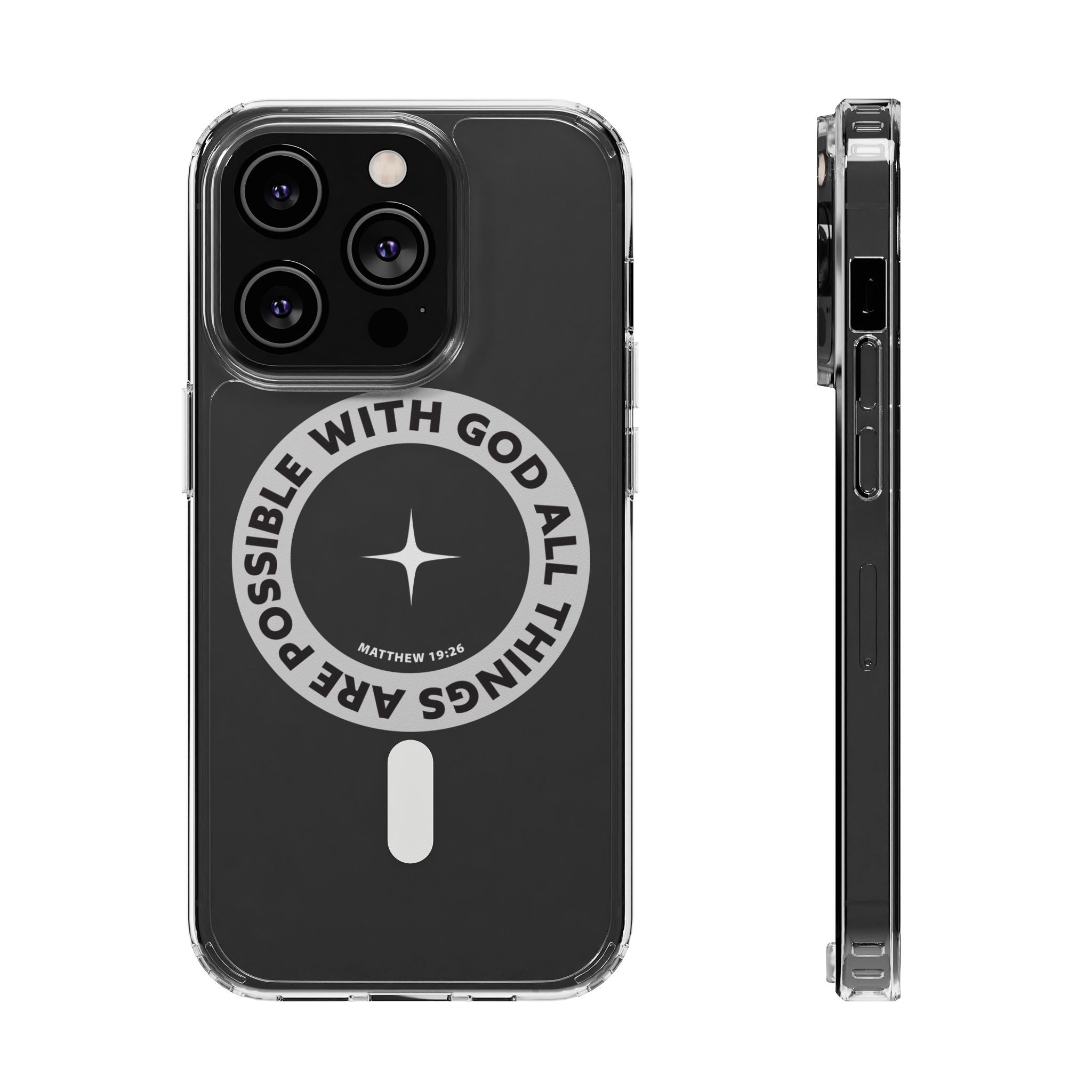 Matthew 19:26 Clear Magnetic Phone Case — "With God All Things Are Possible" Inspirational Design