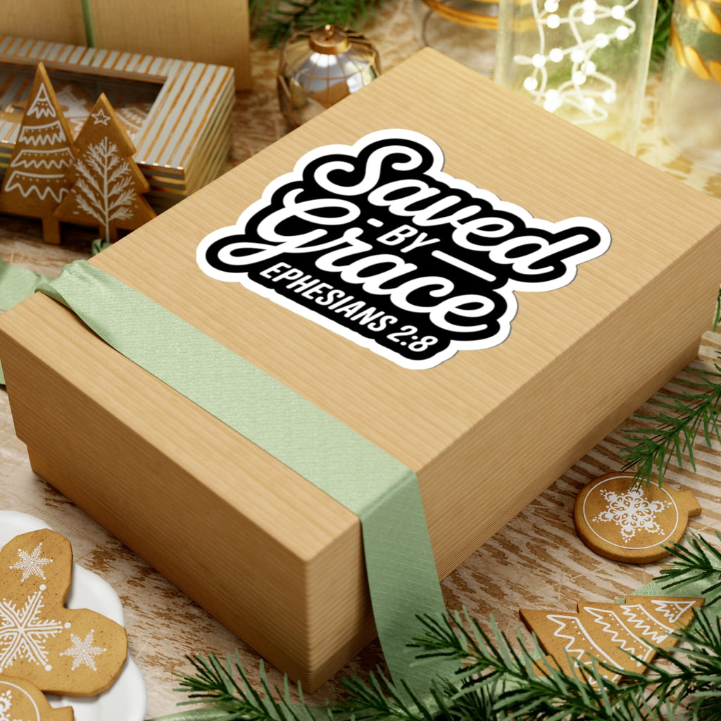 Ephesians 2:8 Inspirational Kiss-Cut Stickers, Faith-Based Decal, Bible Verse Stickers, Motivational Laptop Stickers, Christian Gift Ideas