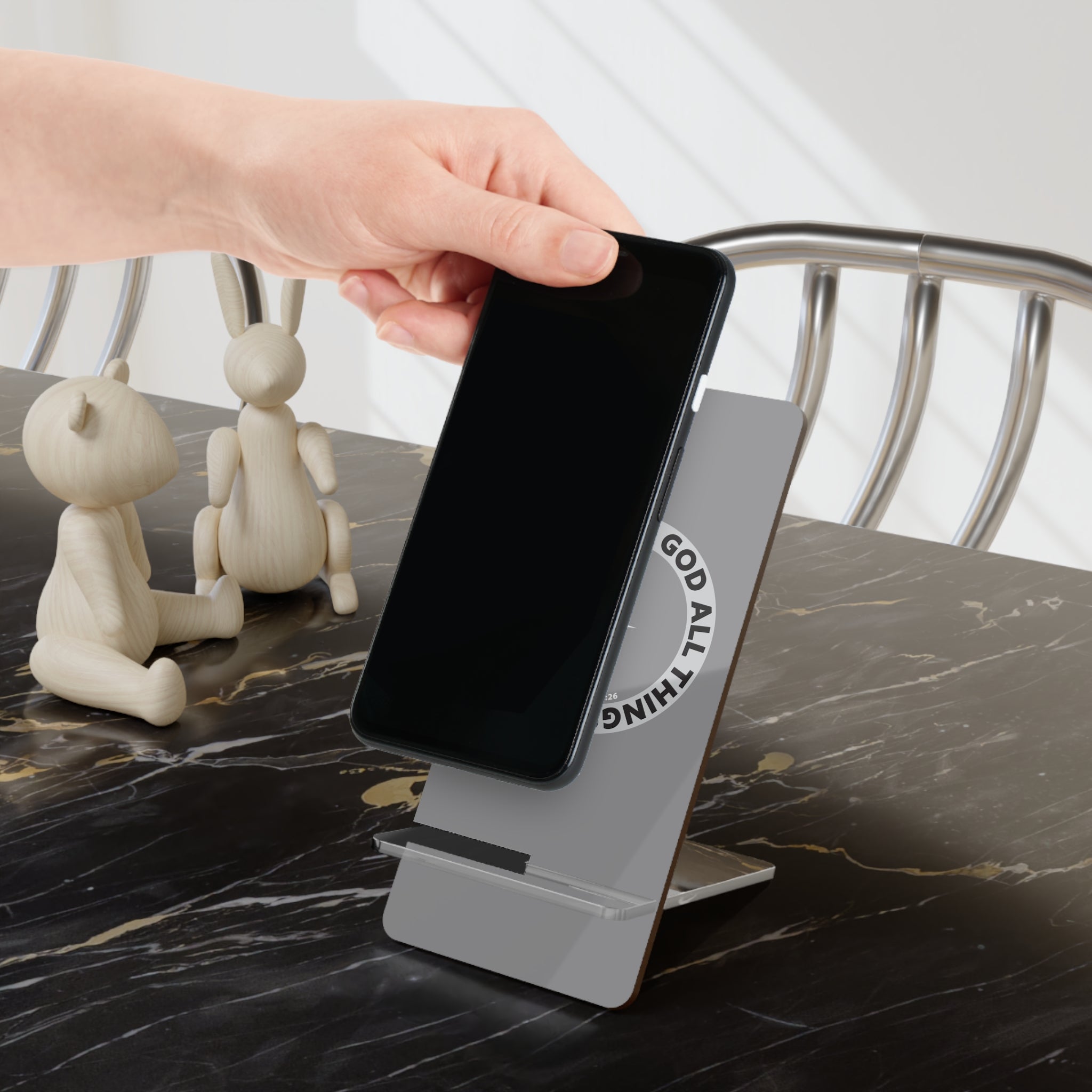 Acrylic Phone Stand with 'With God All Things Are Possible' Inspirational Design
