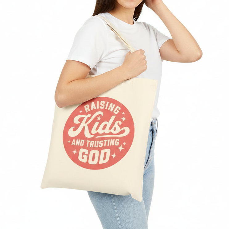 “Raising Kids and Trusting God” Cotton Canvas Tote Bag