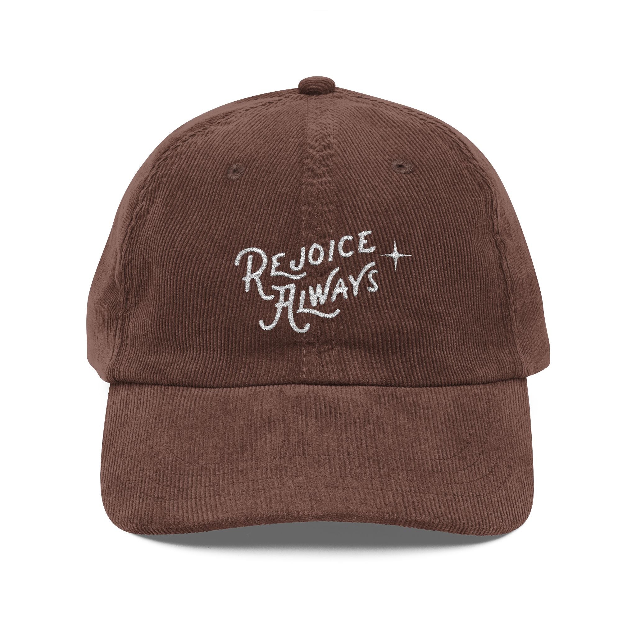 Corduroy Embroidered Cap — "Rejoice Always" Vintage Dad Hat