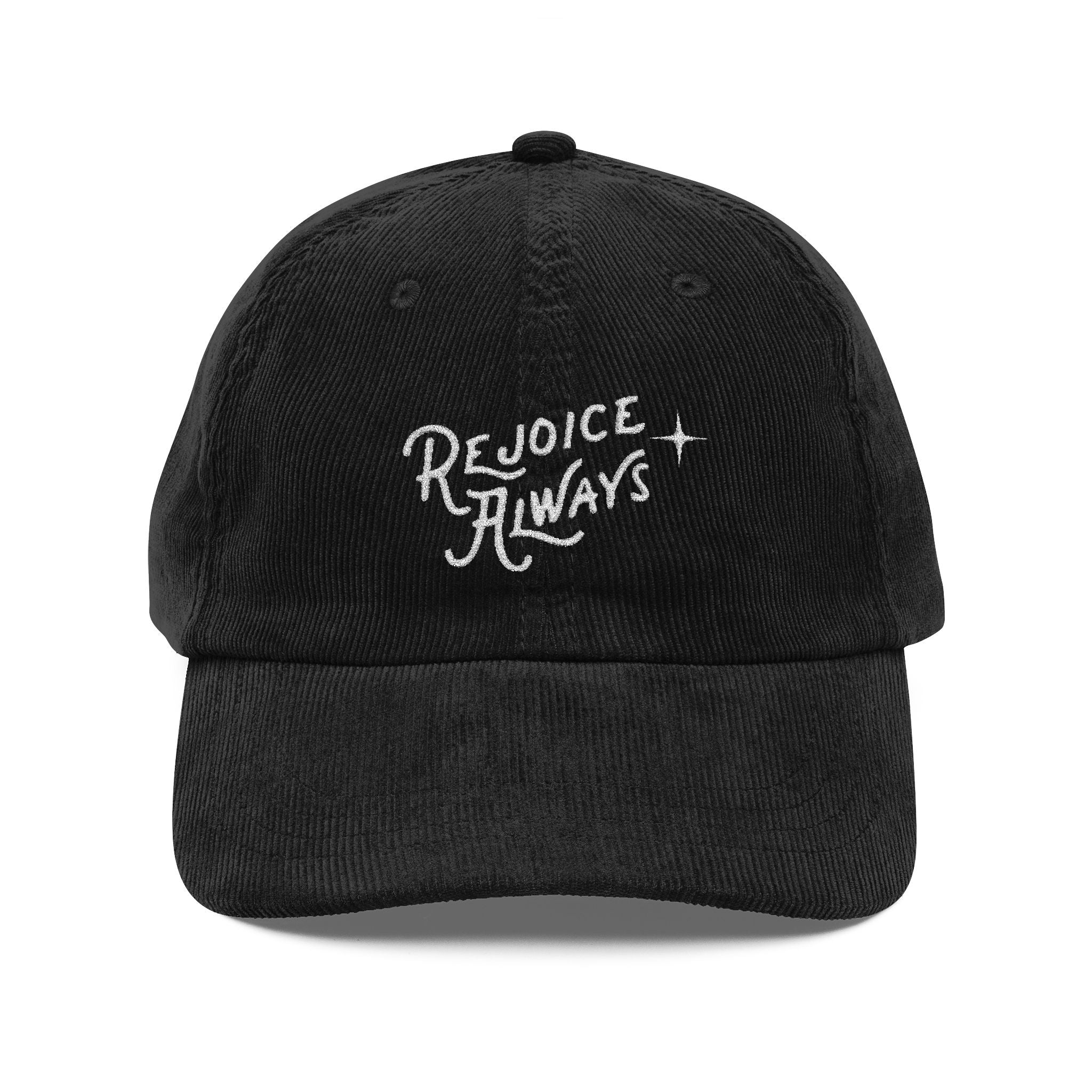 Corduroy Embroidered Cap — "Rejoice Always" Vintage Dad Hat