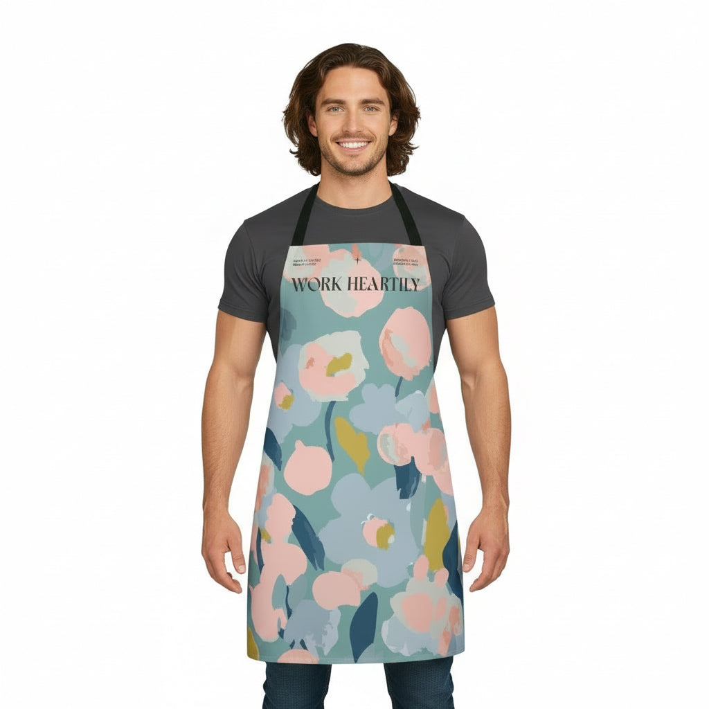 Colossians 3:23 “Work Heartily” Pastel Floral Canvas Apron