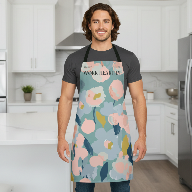 Colossians 3:23 “Work Heartily” Pastel Floral Canvas Apron