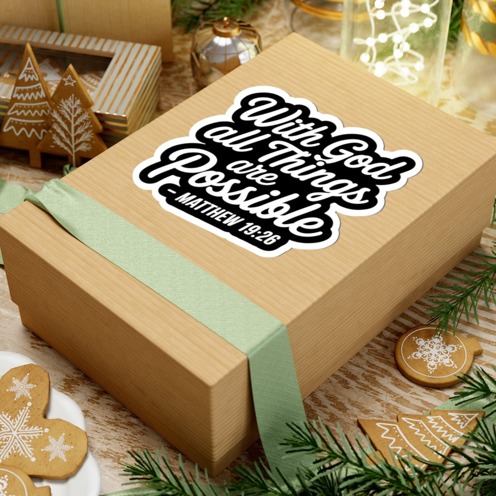 Matthew 19:26 Inspirational Kiss-Cut Stickers, Faith-Based Decal, Bible Verse Stickers, Motivational Laptop Stickers, Christian Gift Ideas