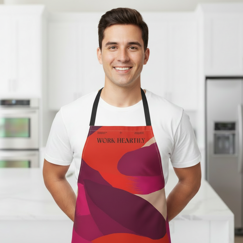 Colossians 3:23 “Work Heartily” Abstract Red & Magenta Canvas Apron