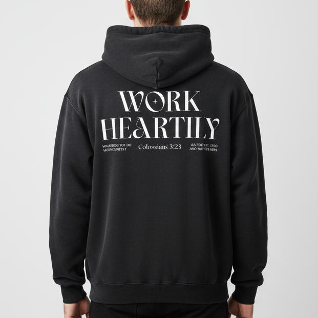 Colossians 3:23 “Work Heartily” Sun-fade Oversized Cotton Hoodie