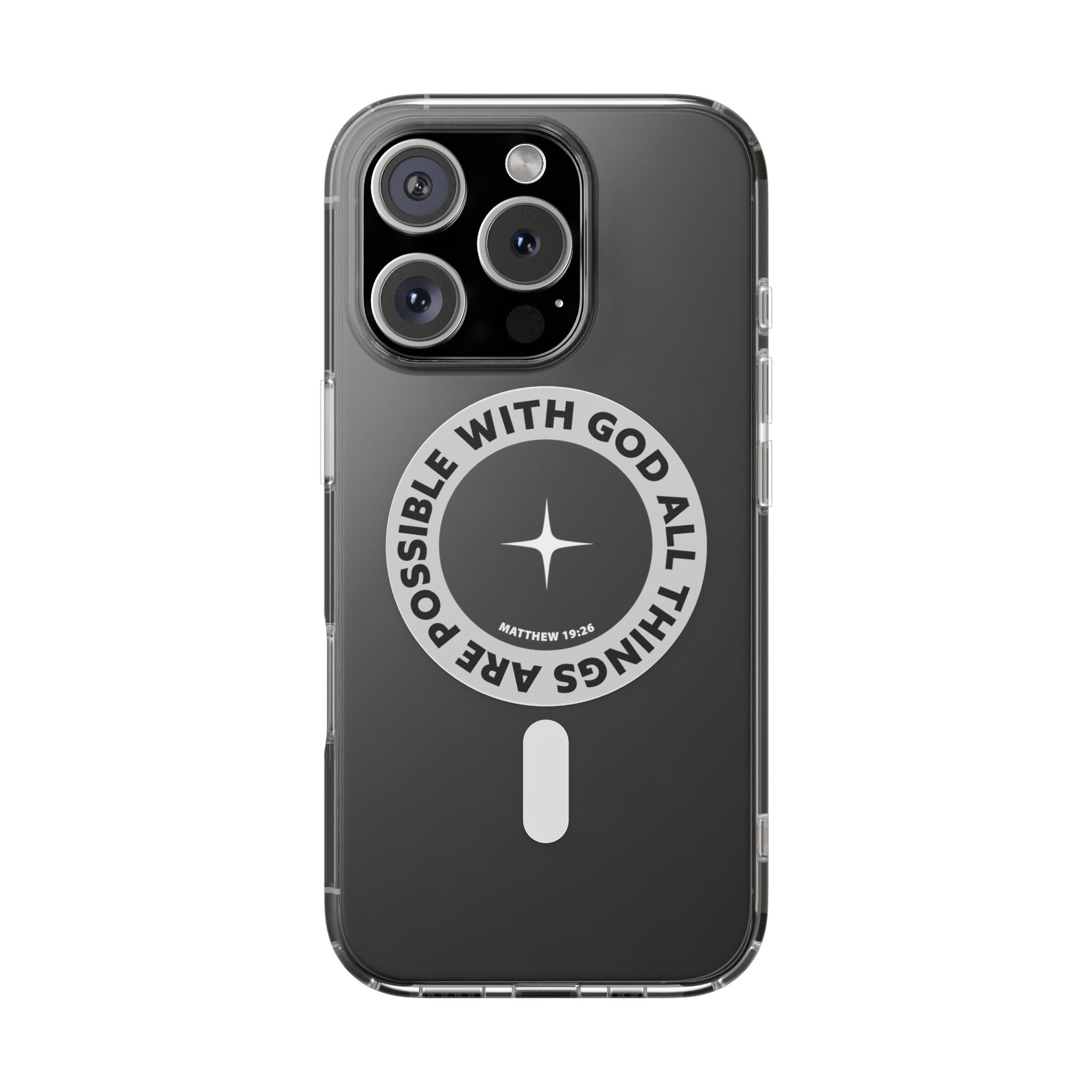 Matthew 19:26 Clear Magnetic Phone Case — "With God All Things Are Possible" Inspirational Design