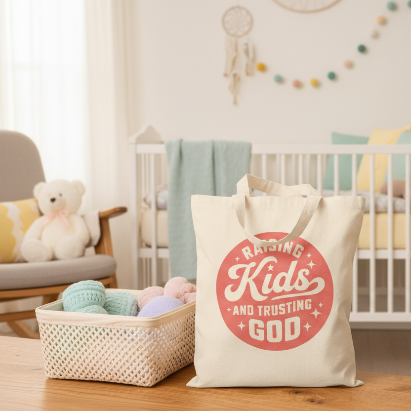 “Raising Kids and Trusting God” Cotton Canvas Tote Bag