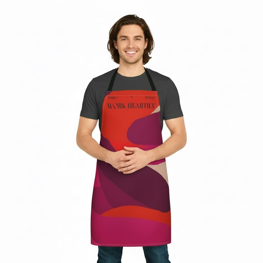 Colossians 3:23 “Work Heartily” Abstract Red & Magenta Canvas Apron