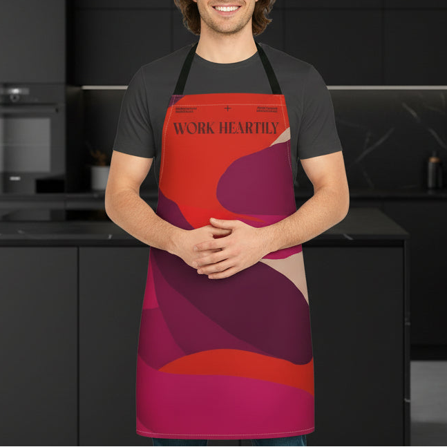 Colossians 3:23 “Work Heartily” Abstract Red & Magenta Canvas Apron
