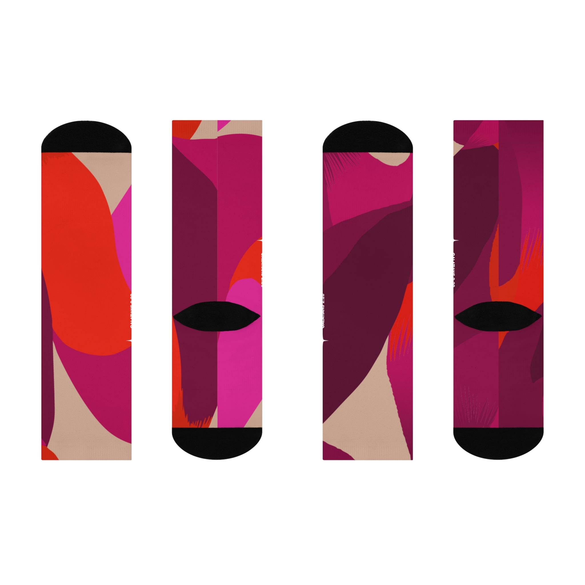 Galatians 2:20 Colorblock Cushioned Crew Socks — Bold Pink & Red Geometric Pattern