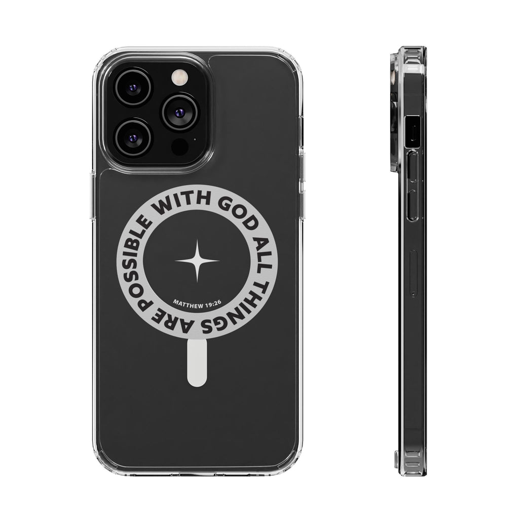 Matthew 19:26 Clear Magnetic Phone Case — "With God All Things Are Possible" Inspirational Design