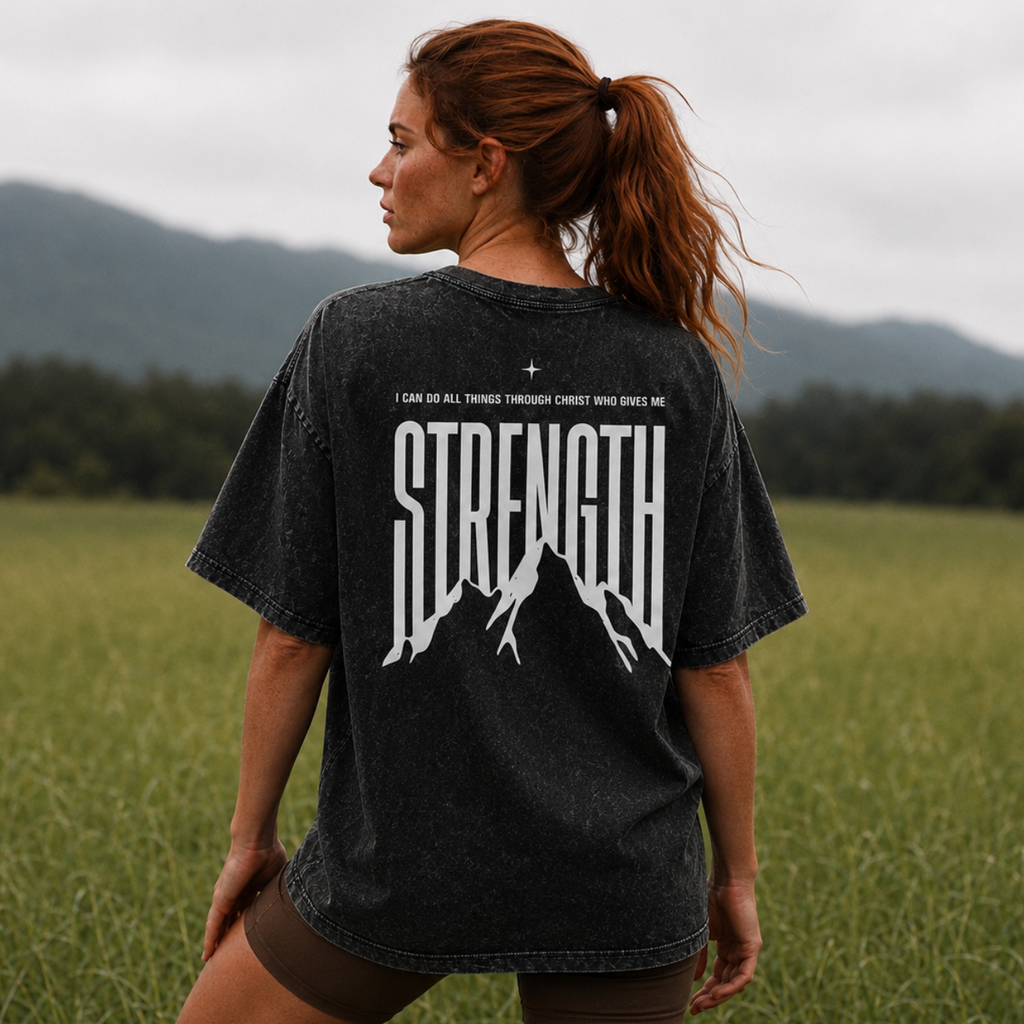 Philippians 4:13 "Strength” Vintage Washed Oversized Cotton T-Shirt