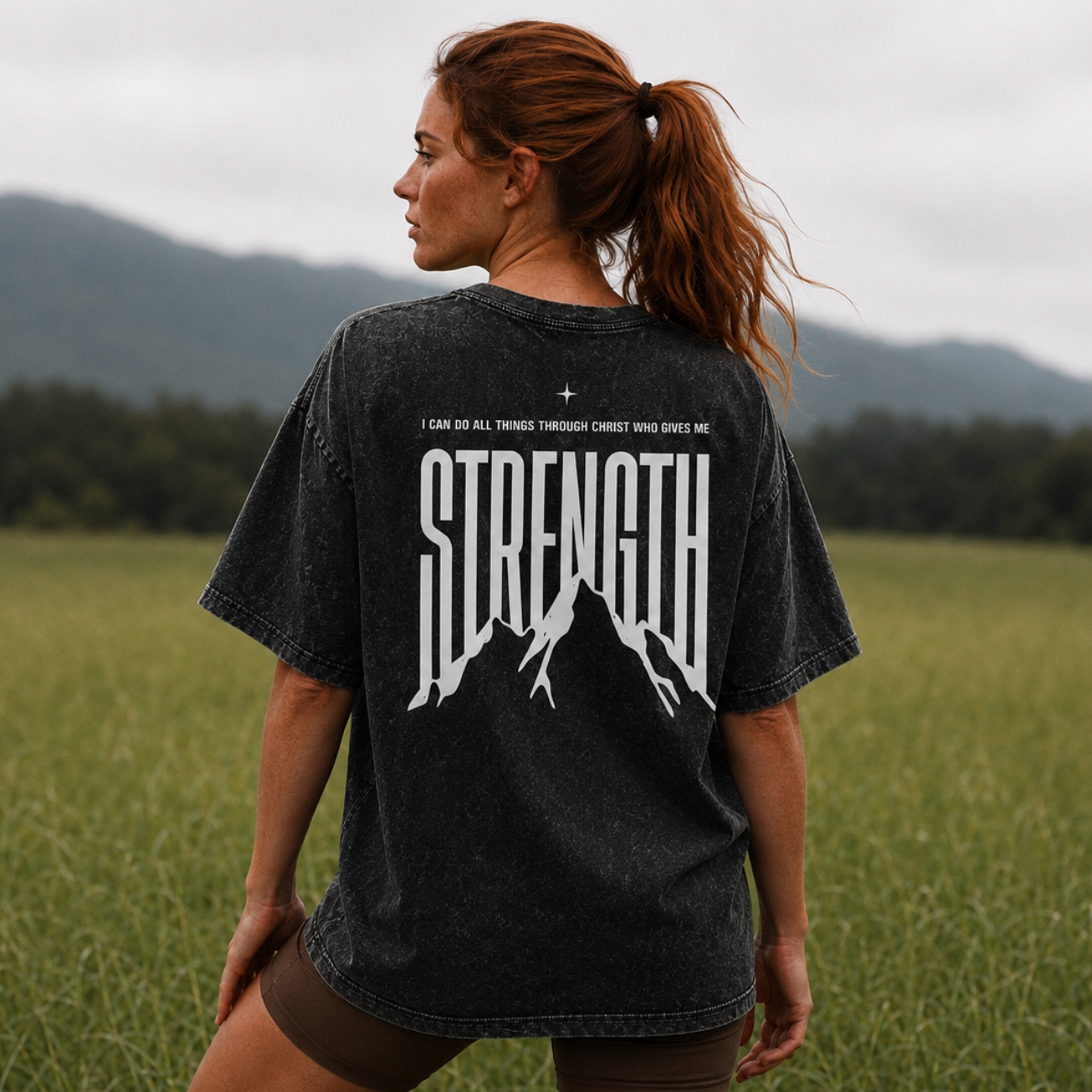 Philippians 4:13 "Strength” Vintage Washed Oversized Cotton T-Shirt