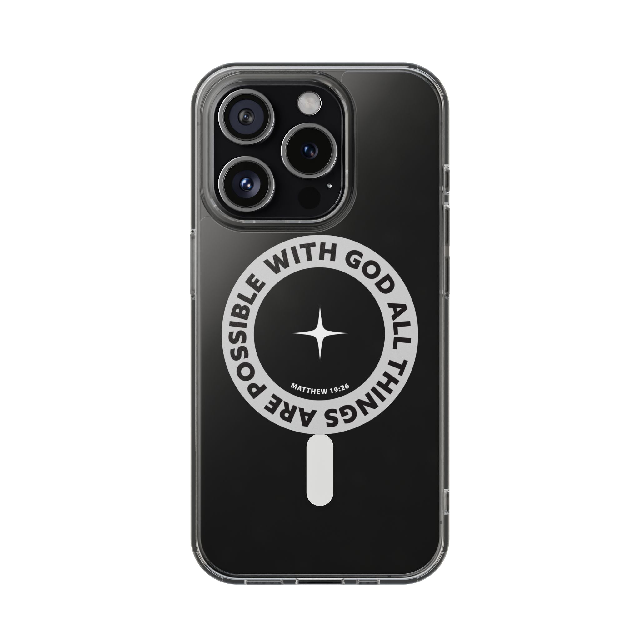 Matthew 19:26 Clear Magnetic Phone Case — "With God All Things Are Possible" Inspirational Design