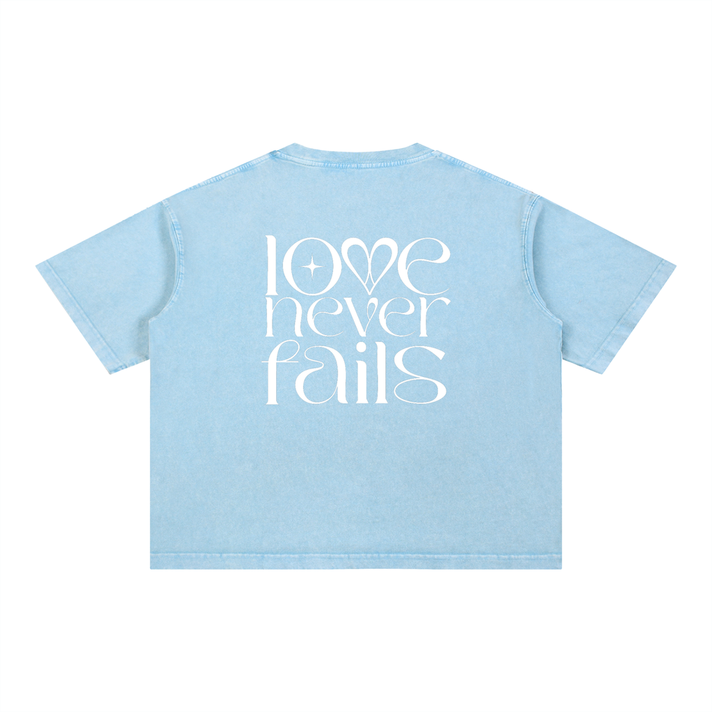 1 Corinthians 13:8 “Love Never Fails” Mineral-Wash Boxy Cotton T-Shirt