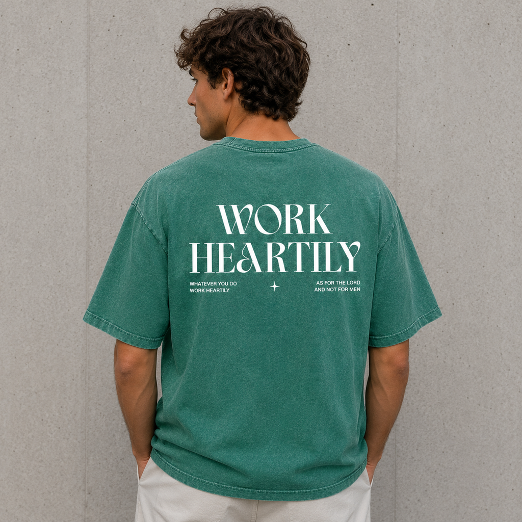 Colossians 3:23 "Work Heartily" Vintage Washed Oversized Cotton T-Shirt