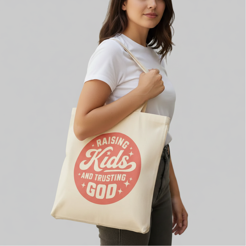“Raising Kids and Trusting God” Cotton Canvas Tote Bag