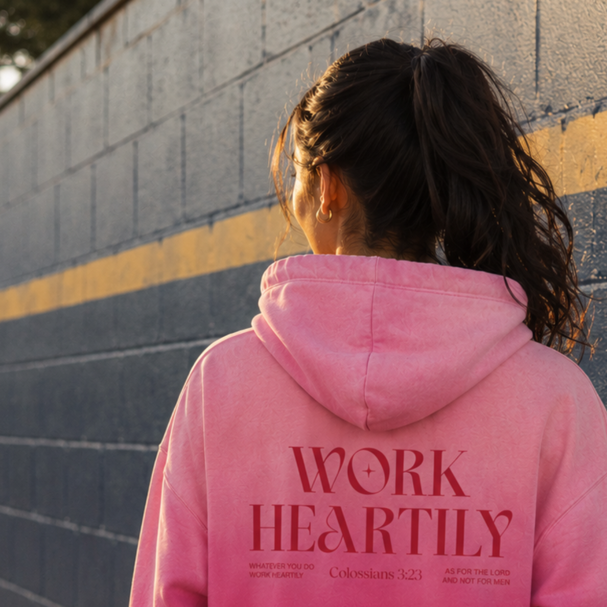 Colossians 3:23 “Work Heartily” Sun-fade Oversized Cotton Hoodie