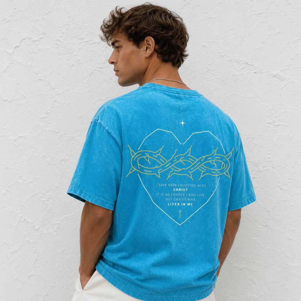 Galatians 2:20 “Crucified With Christ” Vintage Washed Oversized Cotton T-Shirt