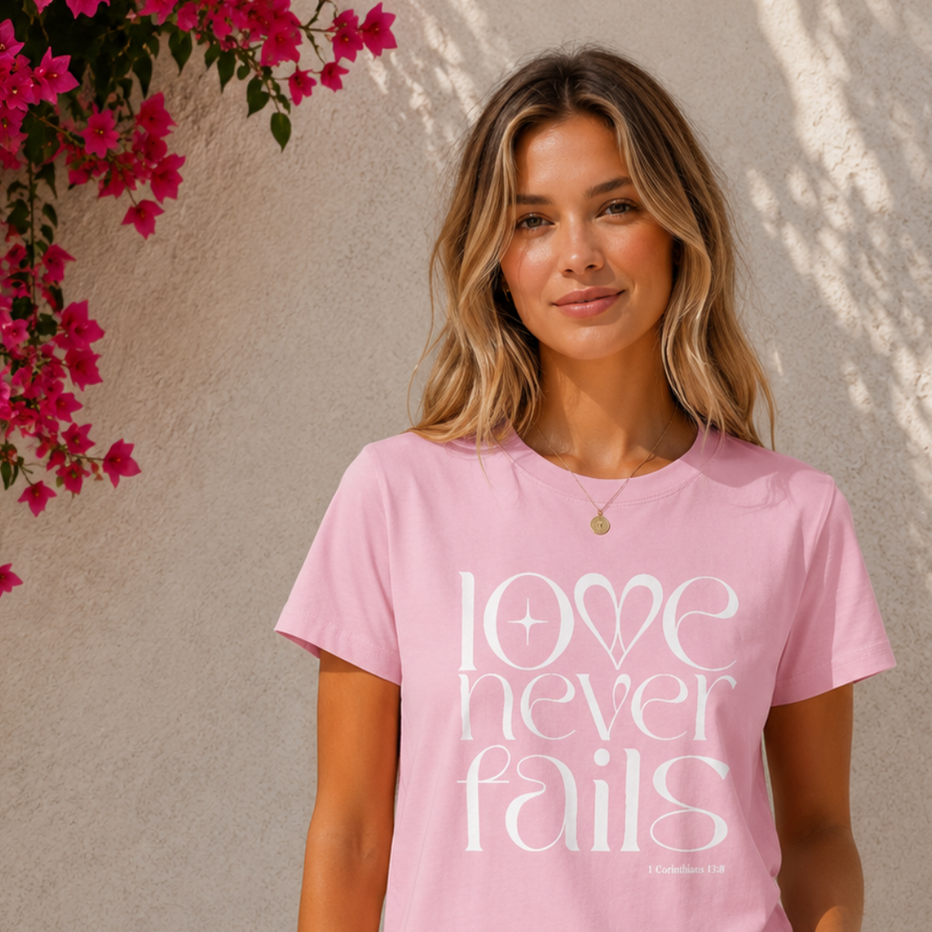 1 Corinthians 13:8 “Love Never Fails” Vintage-Wash Slim Fit T-Shirt