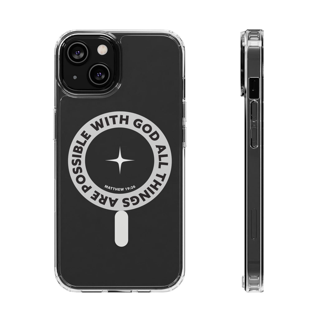 Matthew 19:26 Clear Magnetic Phone Case — "With God All Things Are Possible" Inspirational Design