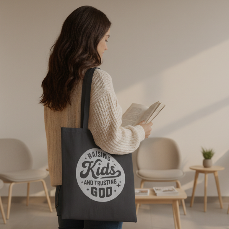“Raising Kids and Trusting God” Cotton Canvas Tote Bag