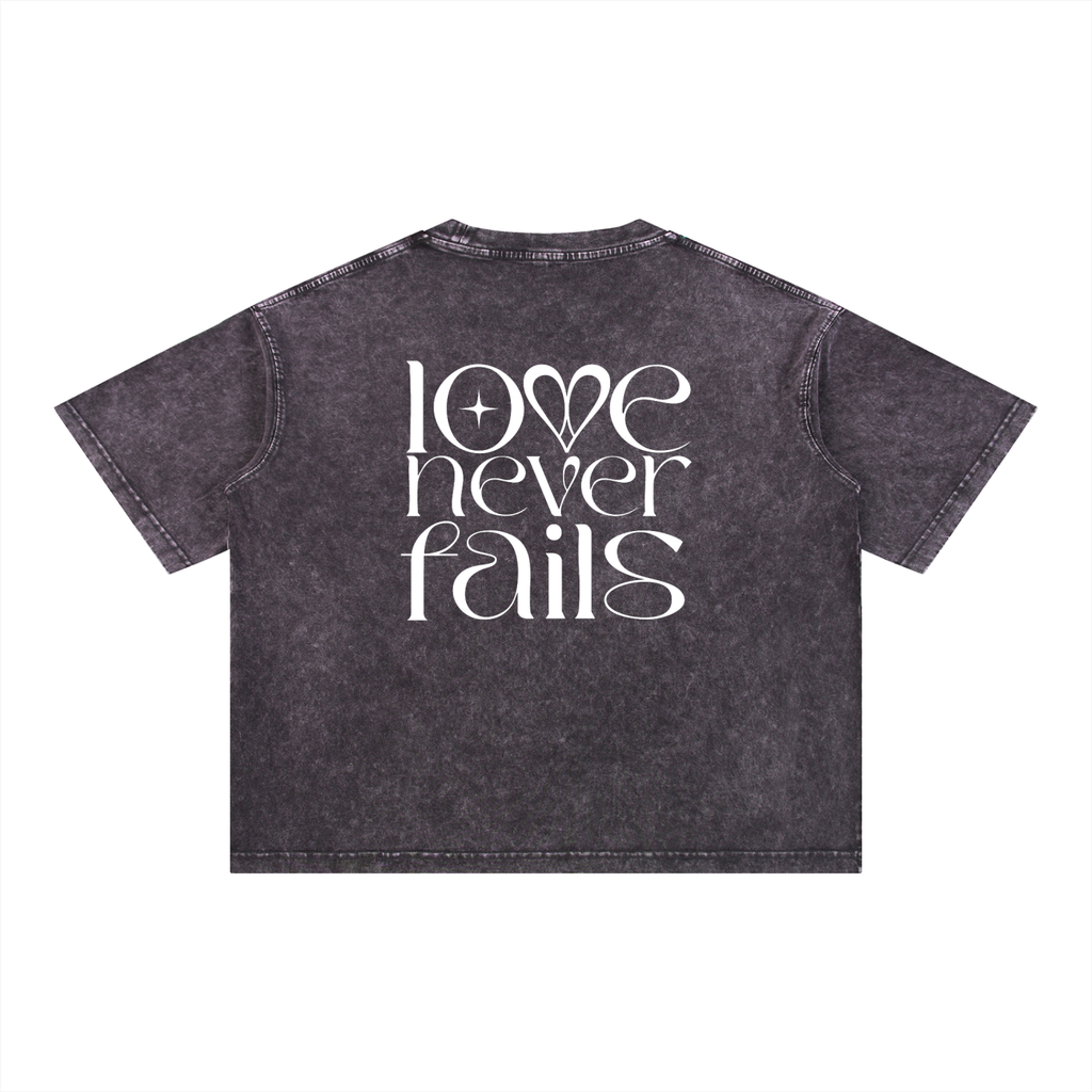 1 Corinthians 13:8 “Love Never Fails” Mineral-Wash Boxy Cotton T-Shirt