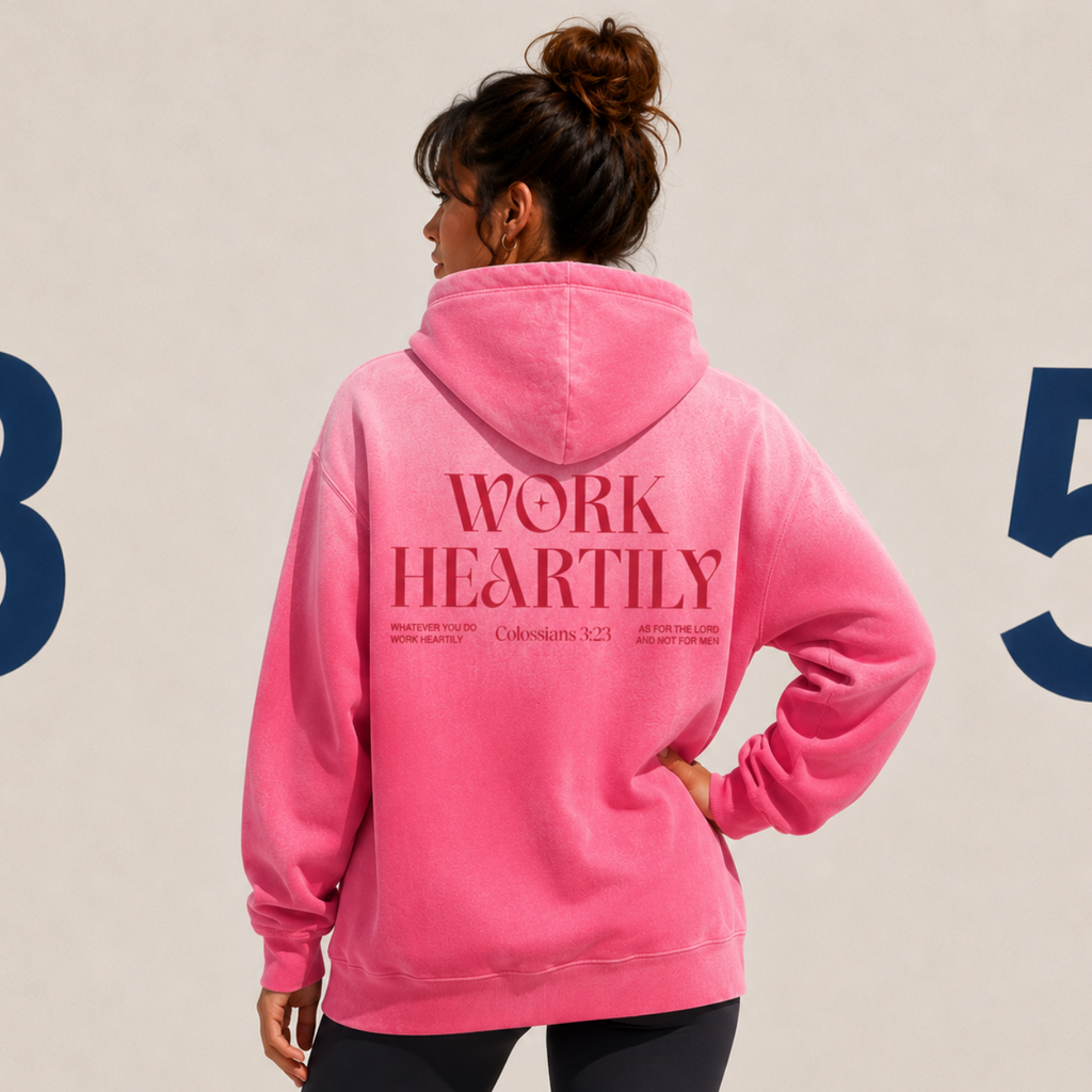 Colossians 3:23 “Work Heartily” Sun-fade Oversized Cotton Hoodie