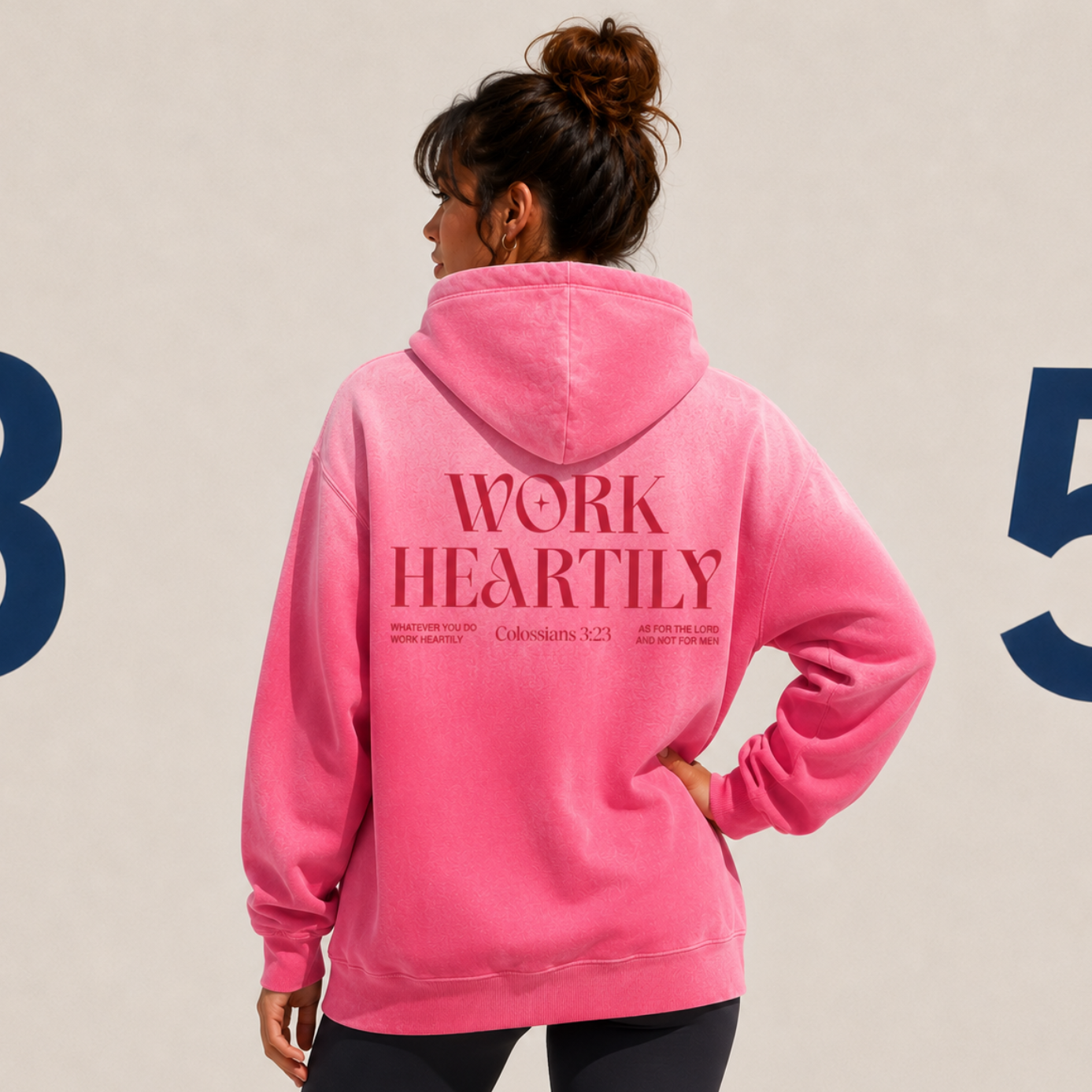 Colossians 3:23 “Work Heartily” Sun-fade Oversized Cotton Hoodie