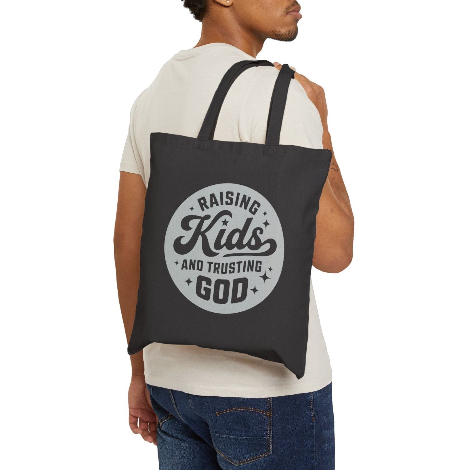 “Raising Kids and Trusting God” Cotton Canvas Tote Bag