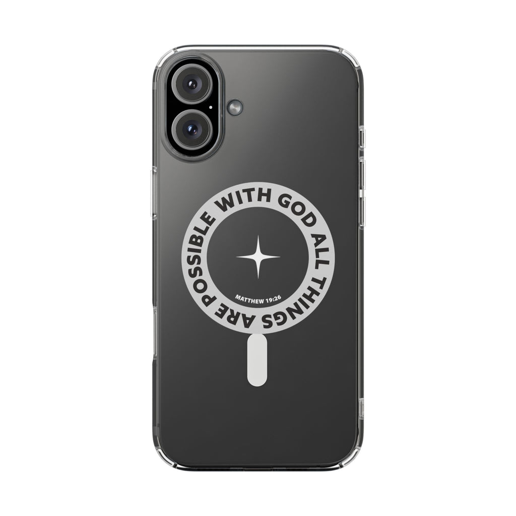 Matthew 19:26 Clear Magnetic Phone Case — "With God All Things Are Possible" Inspirational Design