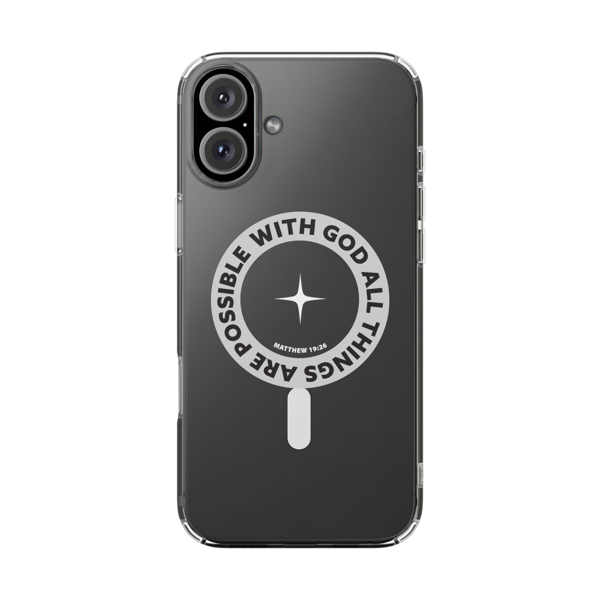 Matthew 19:26 Clear Magnetic Phone Case — "With God All Things Are Possible" Inspirational Design