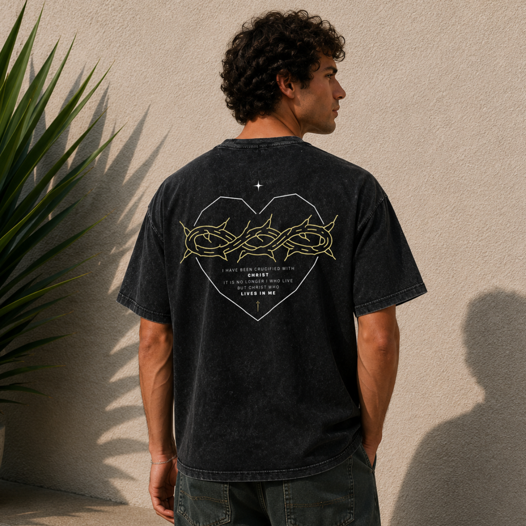Galatians 2:20 “Crucified With Christ” Vintage Washed Oversized Cotton T-Shirt