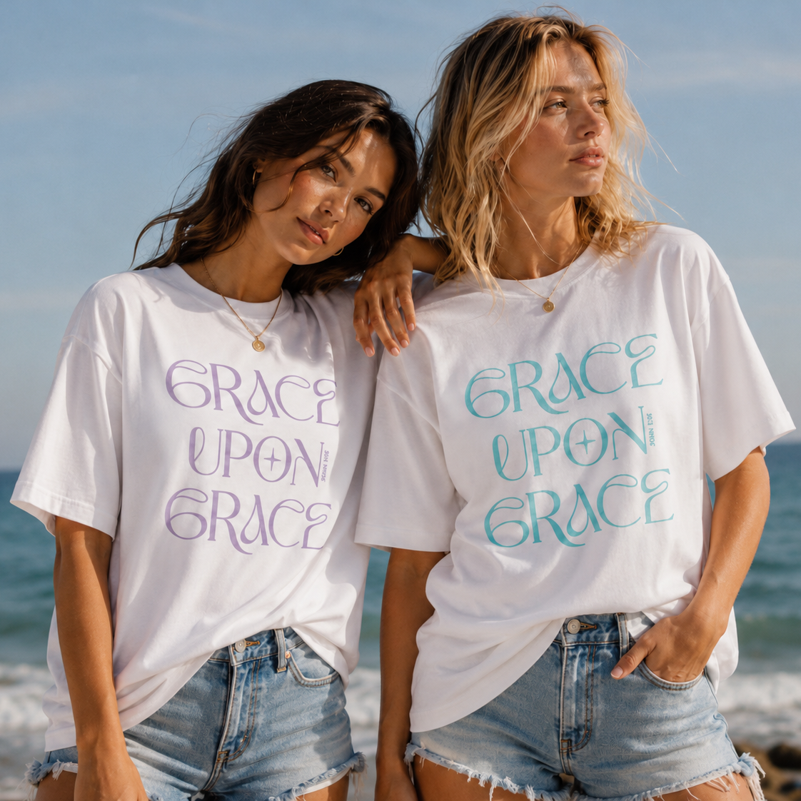 John 1:16 “Grace Upon Grace” Oversized Cotton T-Shirt -  Soft Lilac