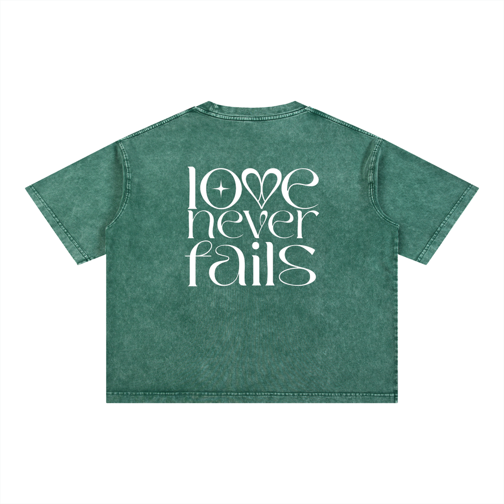 1 Corinthians 13:8 “Love Never Fails” Mineral-Wash Boxy Cotton T-Shirt