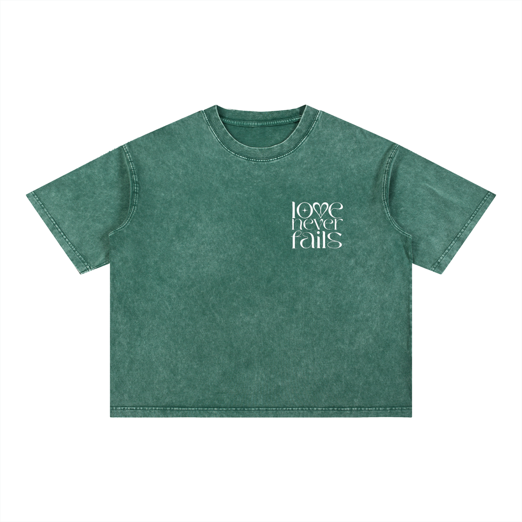 1 Corinthians 13:8 “Love Never Fails” Mineral-Wash Boxy Cotton T-Shirt