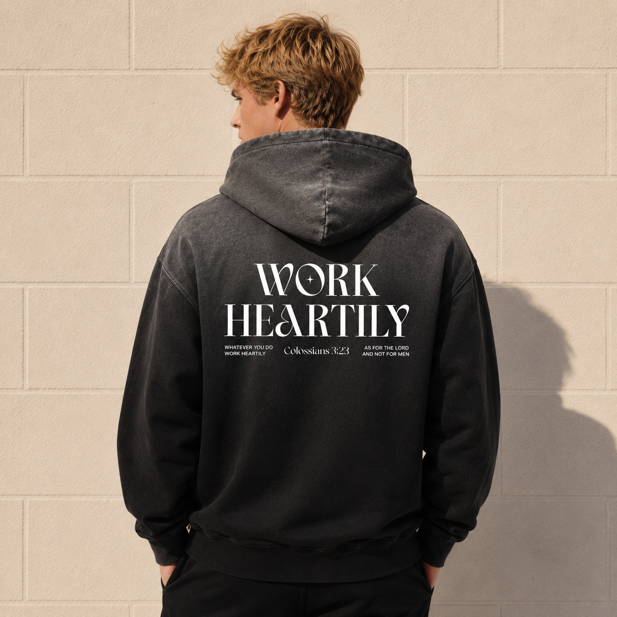 Colossians 3:23 “Work Heartily” Sun-fade Oversized Cotton Hoodie
