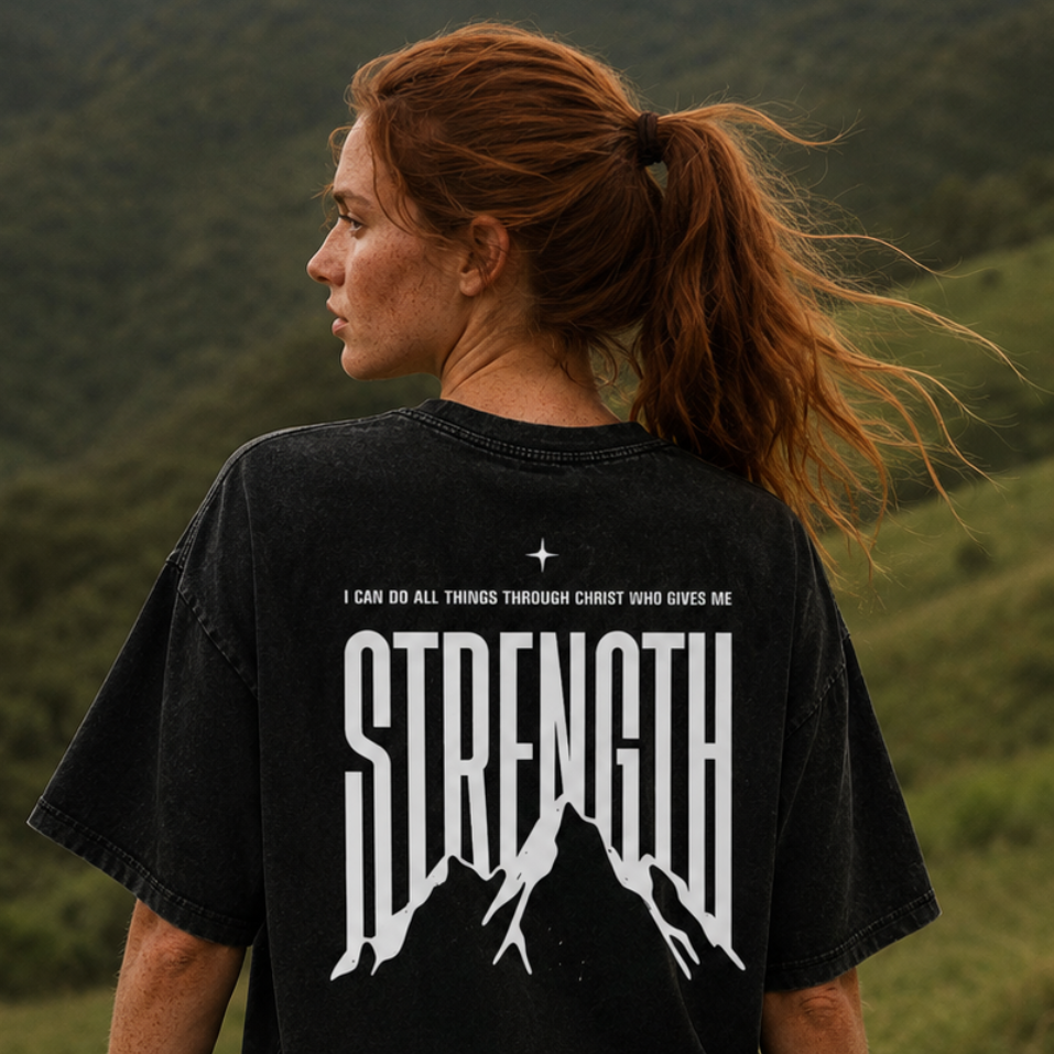 Philippians 4:13 "Strength” Vintage Washed Oversized Cotton T-Shirt