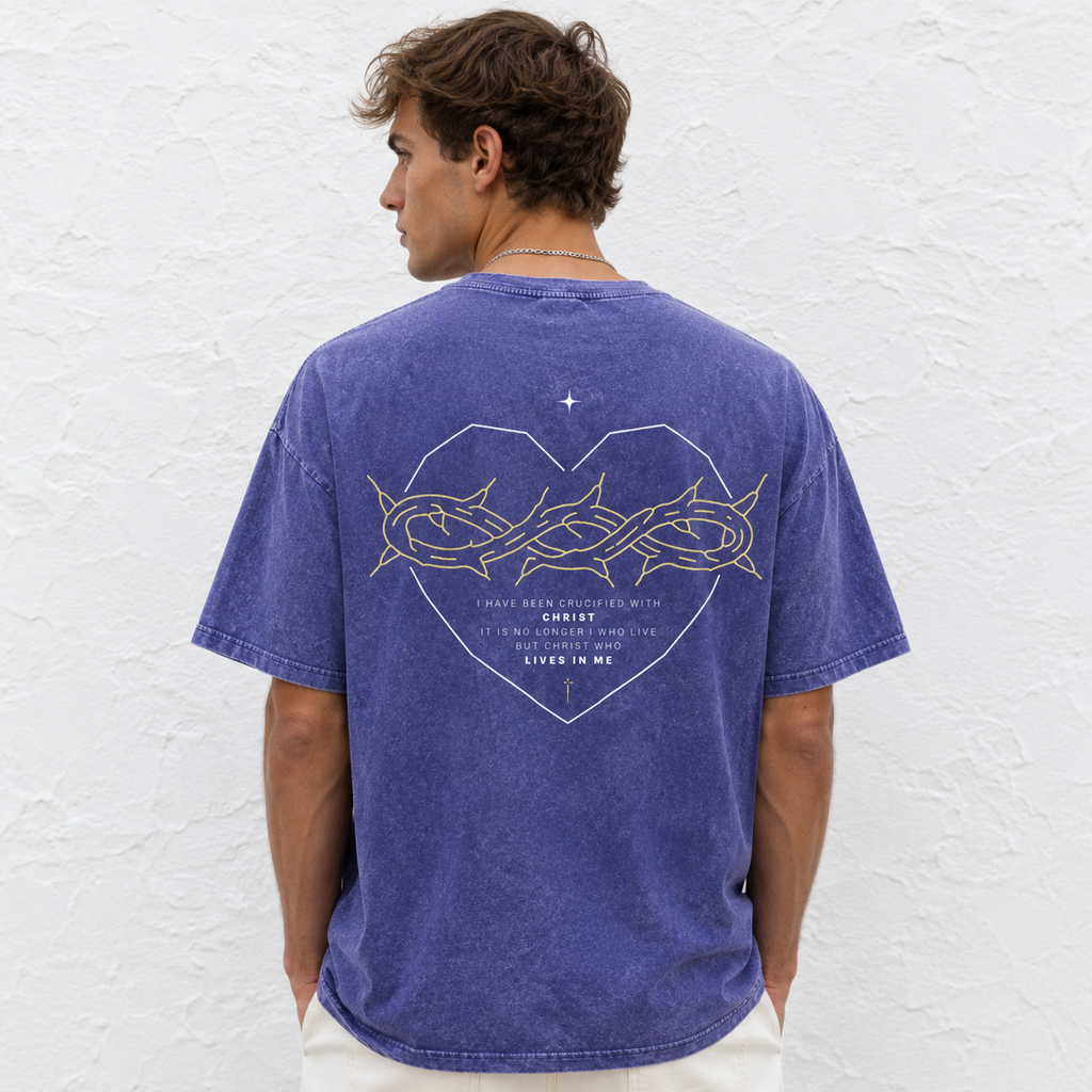 Galatians 2:20 “Crucified With Christ” Vintage Washed Oversized Cotton T-Shirt