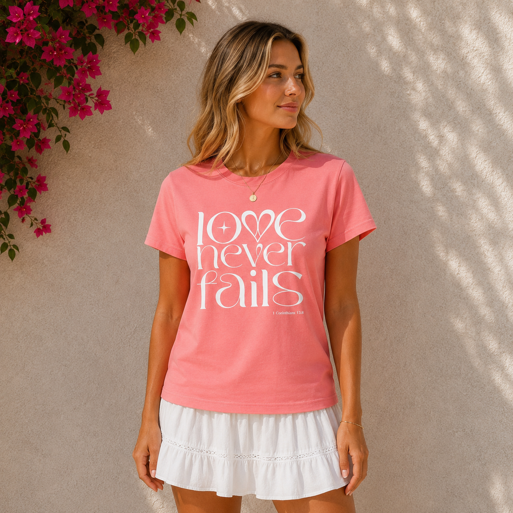 1 Corinthians 13:8 “Love Never Fails” Vintage-Wash Slim Fit T-Shirt