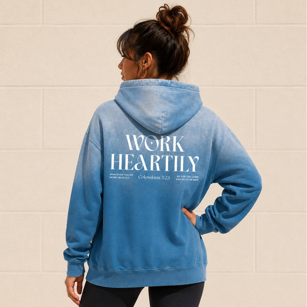 Colossians 3:23 “Work Heartily” Sun-fade Oversized Cotton Hoodie