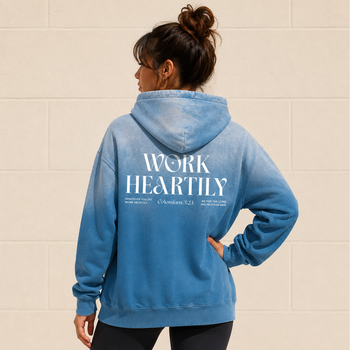Colossians 3:23 “Work Heartily” Sun-fade Oversized Cotton Hoodie