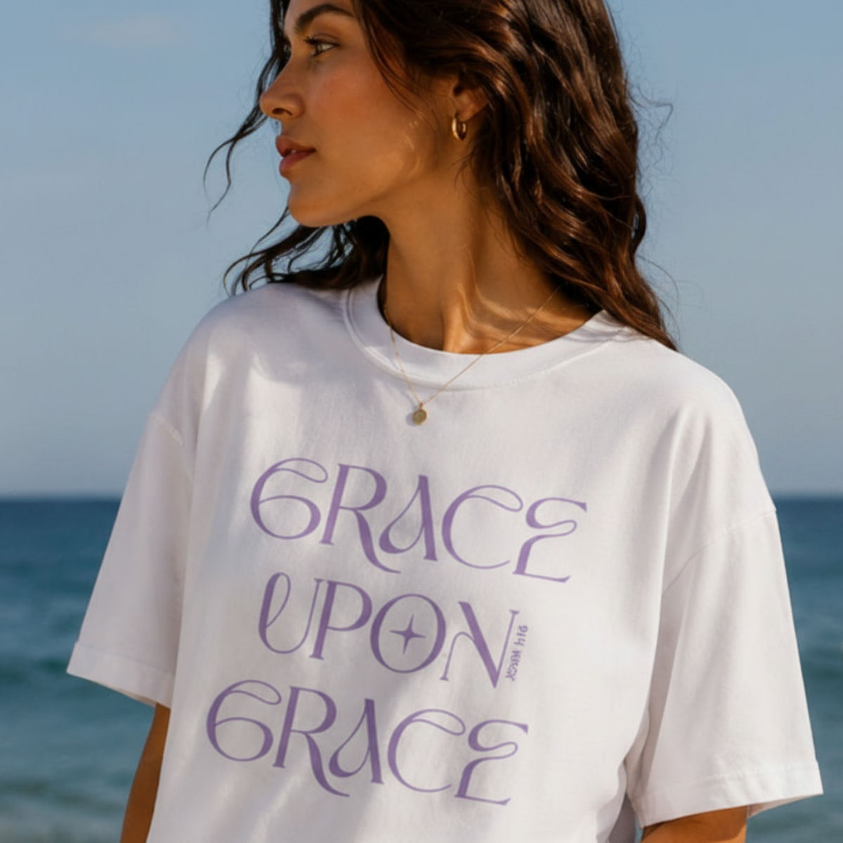 John 1:16 “Grace Upon Grace” Oversized Cotton T-Shirt -  Soft Lilac