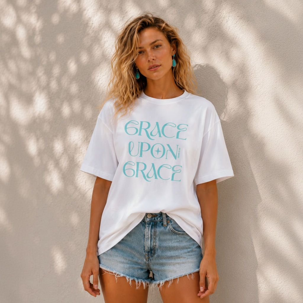 John 1:16 “Grace Upon Grace” Oversized Cotton T-Shirt - Jelly Mint