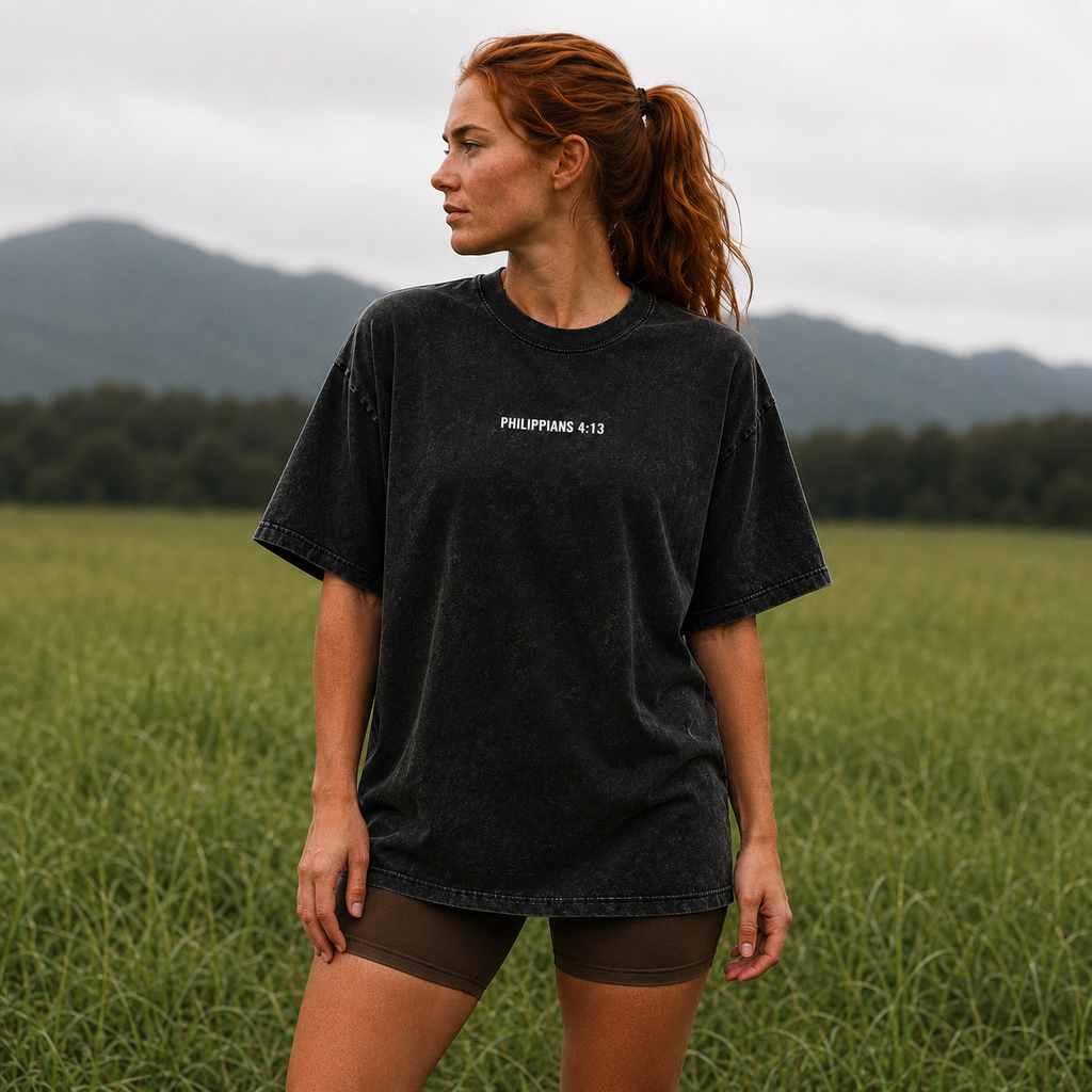 Philippians 4:13 "Strength” Vintage Washed Oversized Cotton T-Shirt