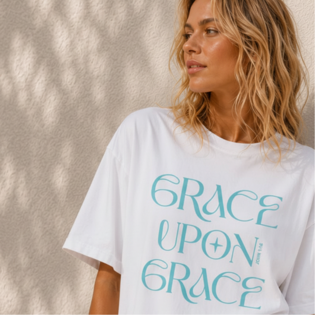 John 1:16 “Grace Upon Grace” Oversized Cotton T-Shirt - Jelly Mint